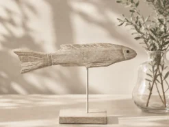 PEZ BLANCO MADERA 36CM DECORATIVO