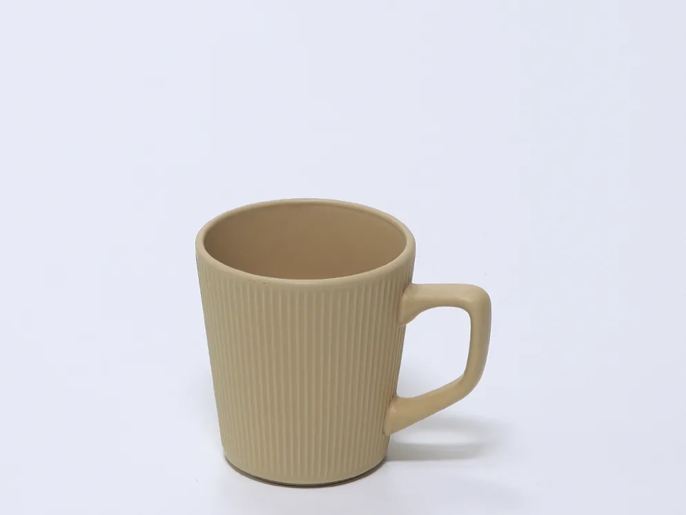 TAZA DESAYUNO RAYAS BEIGE 420ML