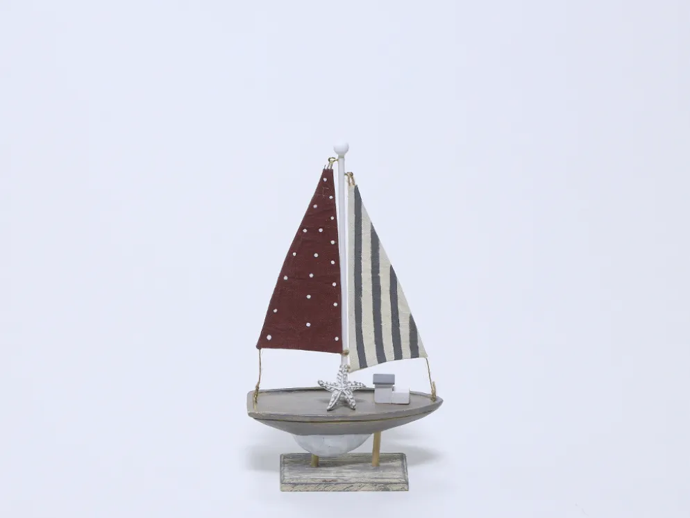 VELERO DECORACION MADERA 13.5X5X25 ROJO